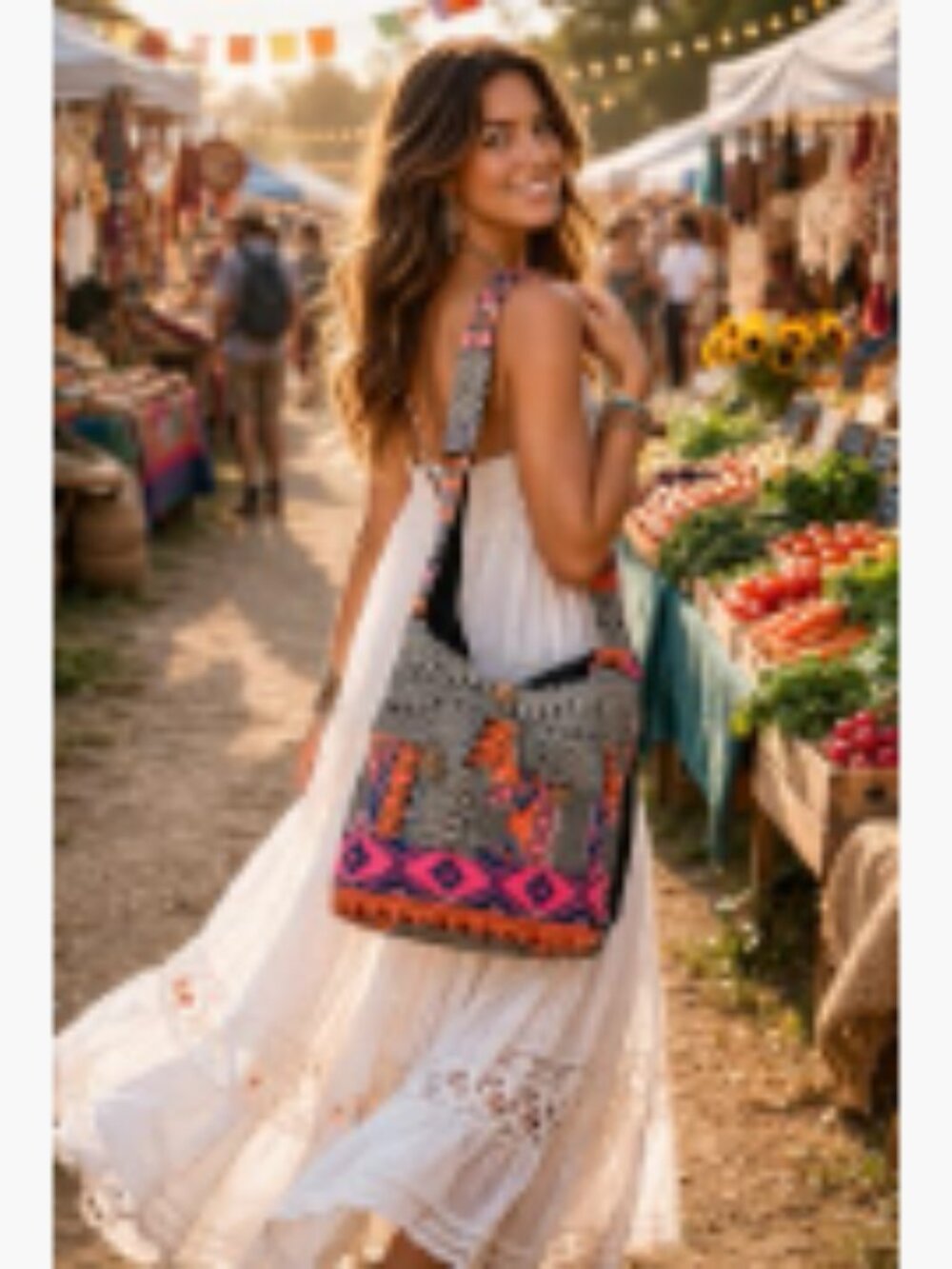 Handwoven Cotton Crossbody Hobo Bag Roomy Shopping Purse - Picture 3 of 7